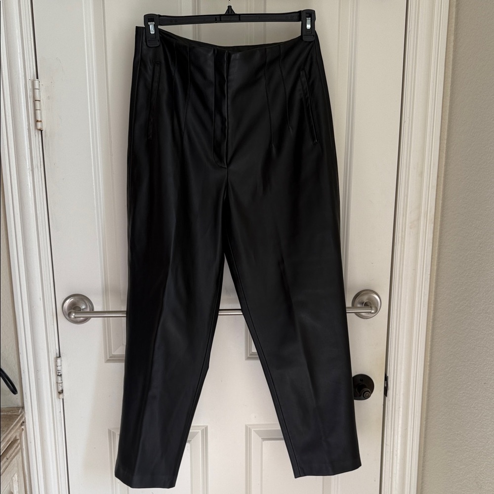 New Zara Women Black Leather cropped Pants XL